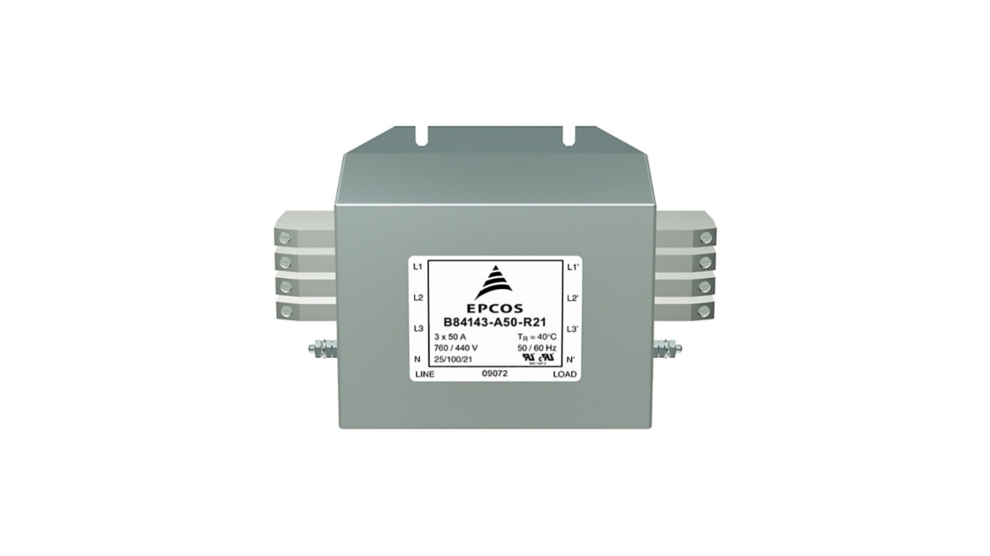 EPCOS B84143A*R021 EMV-Filter, 440 / 760 V ac, 25A, Schraubmontage, Anschlussblock, 3-phasig 2,39 mA / 50/60Hz
