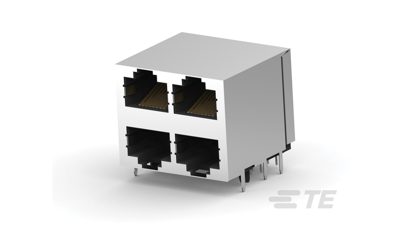 TE Connectivity AMPMETRIMATE Cat.5 RJ45-Steckverbinder Buchse, 2 x 2-Port 8-polig, Leiterplatten-Montage abgewinkelt