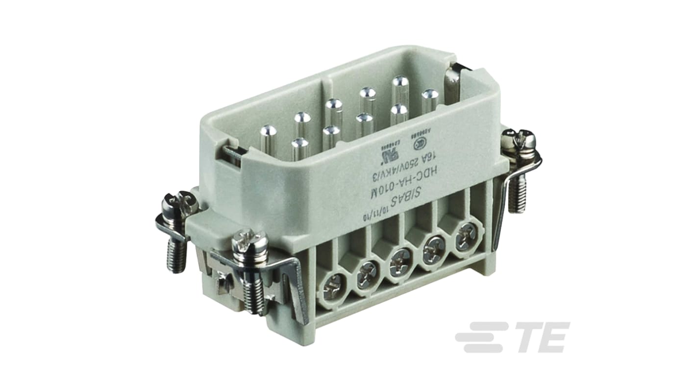 TE Connectivity HDC HA Industrie-Steckverbinder Kontakteinsatz, 10-polig 10A Stecker, Schrauben