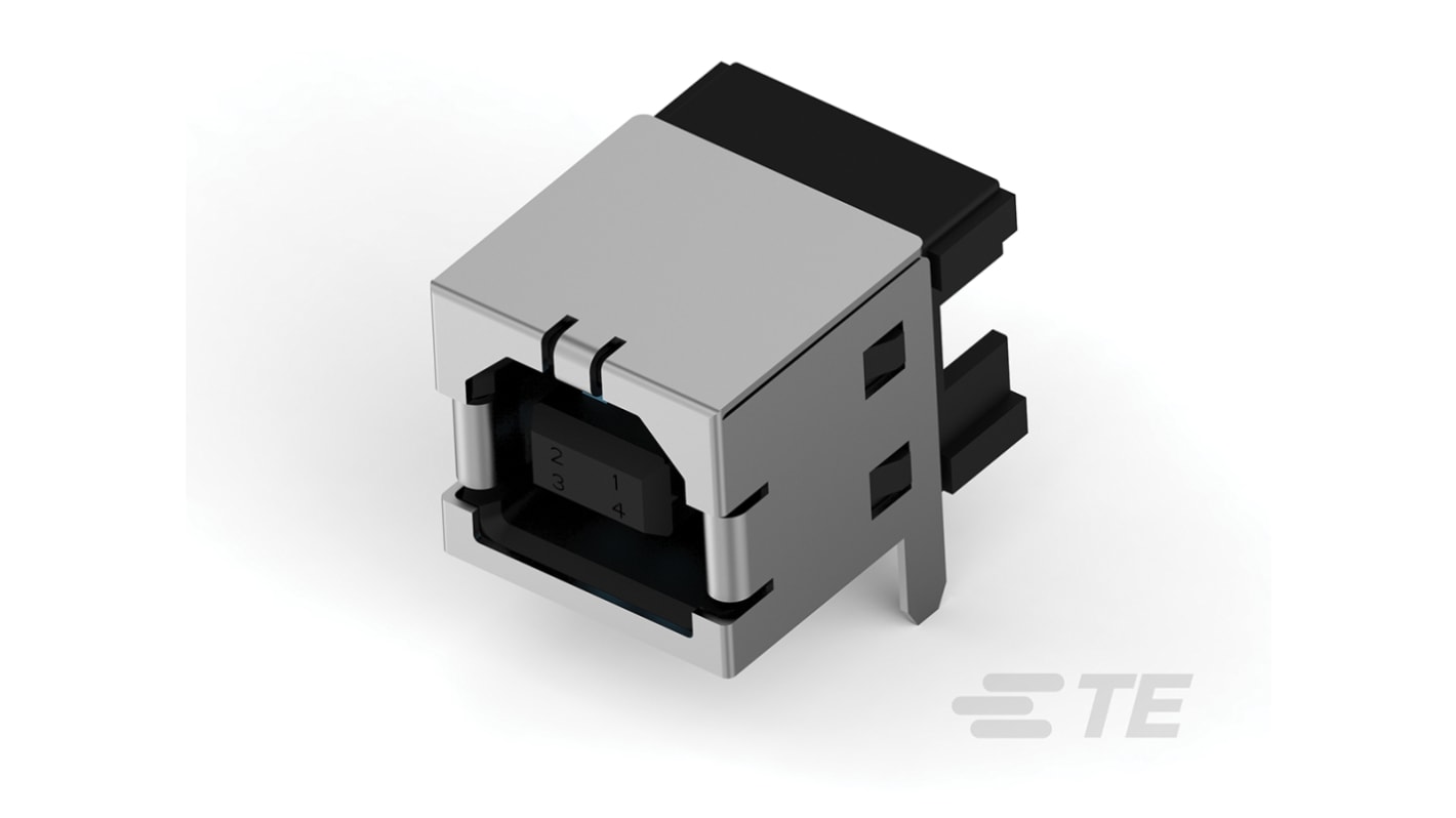 TE Connectivity Right Angle, PCB Mount, Socket Type B 2.0 USB Connector