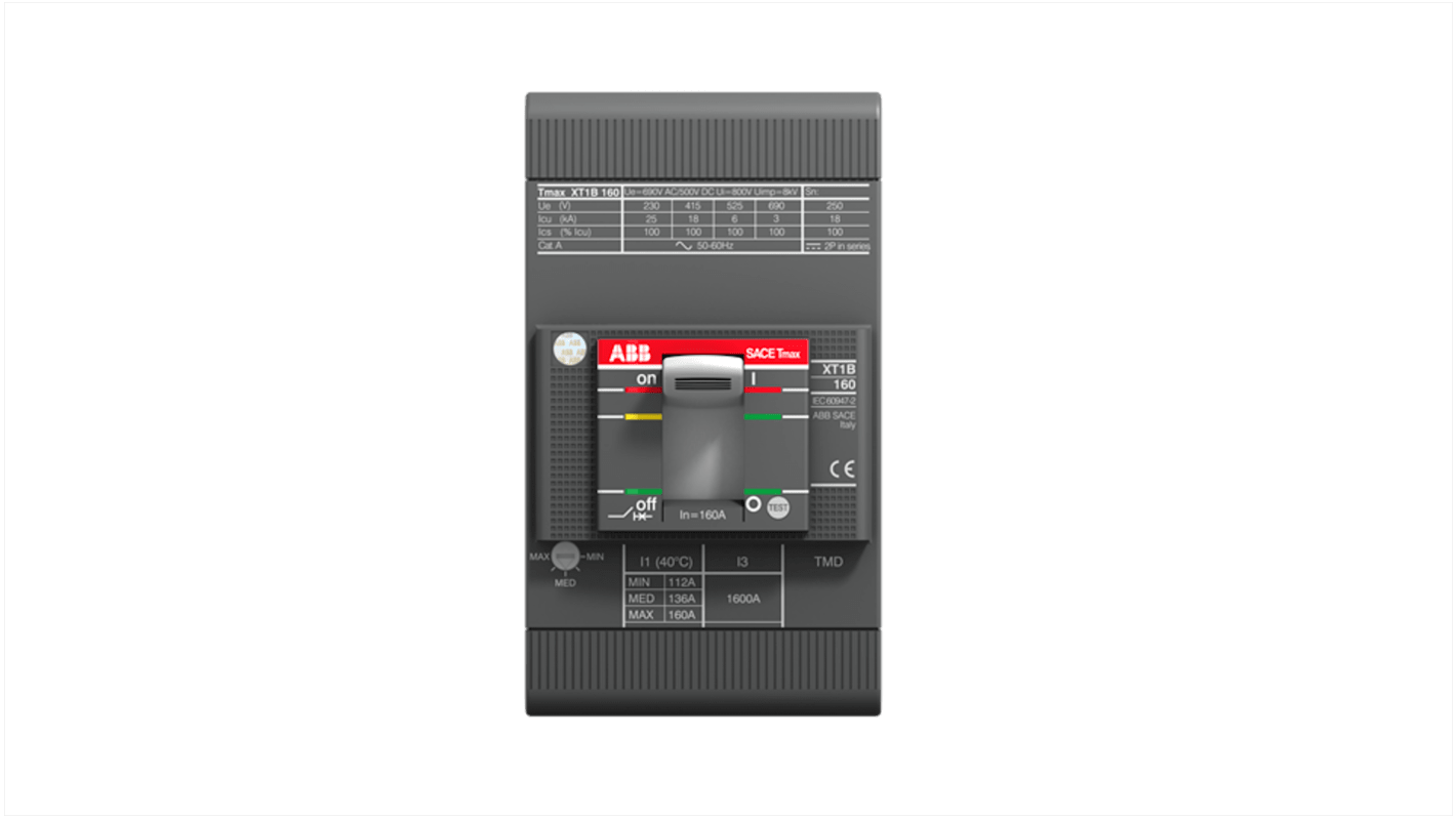 ABB TMAX XT1B MCB, 3P, 160A, 690V AC, 500V DC, 25 kA Breaking Capacity