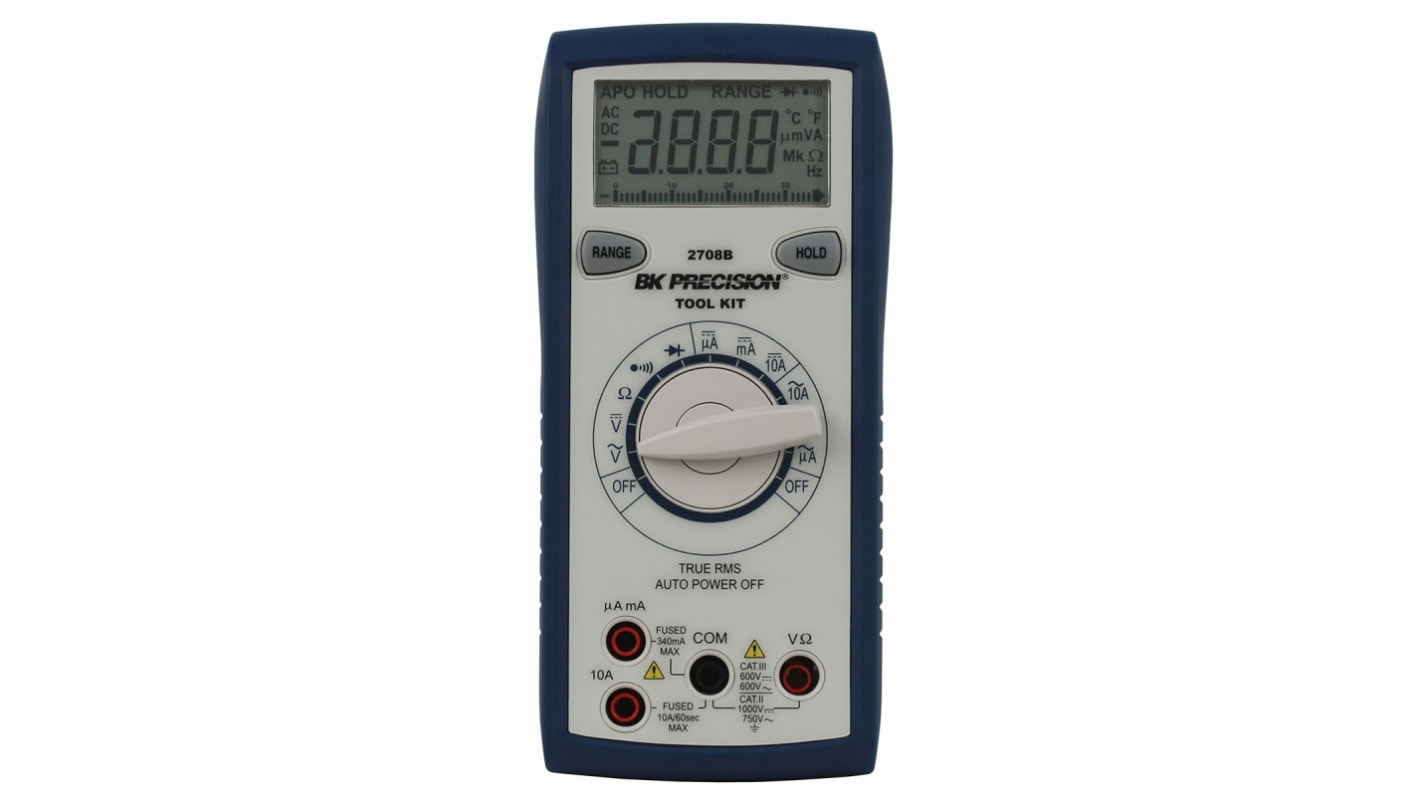 BK Precision BK2708B Handheld Digital Multimeter, True RMS, 10A ac Max, 10A dc Max, 750V ac Max