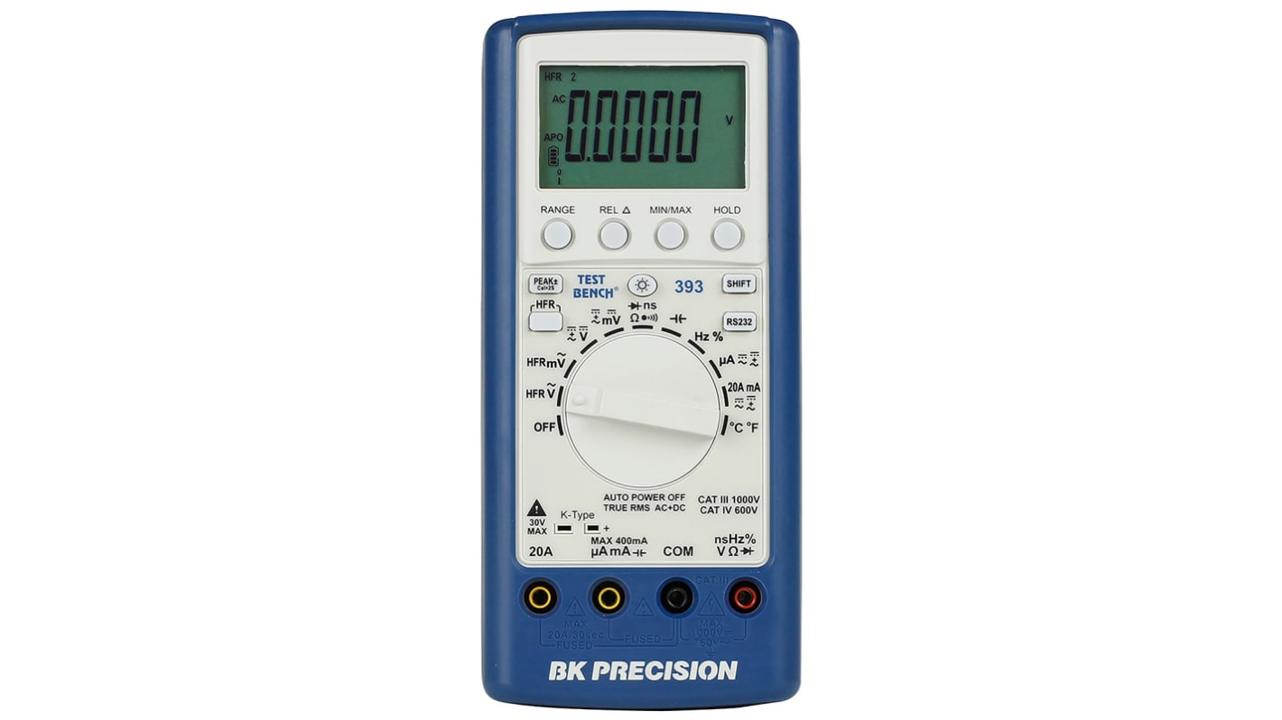 Multímetro BK Precision BK393, calibrado RS, 750V ac/1000V dc, 20A ac/20A dc, TRMS, CAT III, CAT IV