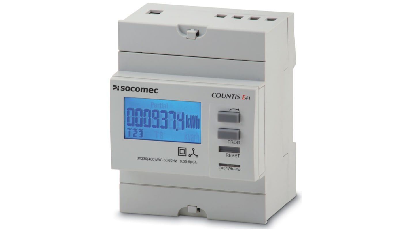 Medidor de energía Socomec serie Countis E43, display LCD retroiluminado, con 8 dígitos, precisión Clase 1 (IEC
