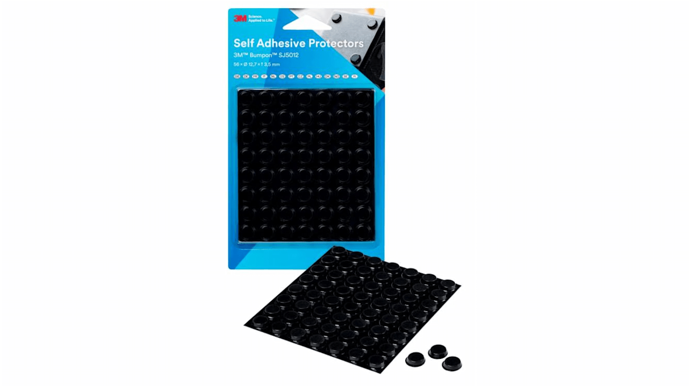 3M SJ5012 Selbstklebende Füße, Klebstoff, Rund, 3.5mm, Schwarz, ø 12.7mm, PUR, +66°C max.