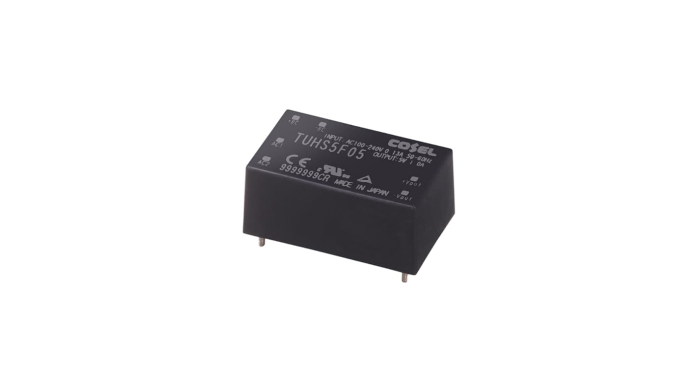 Cosel Switching Power Supply, TUHS5F24, 24V dc, 220mA, 5.28W, 1 Output, 120 → 370 V dc, 85 → 264 V ac