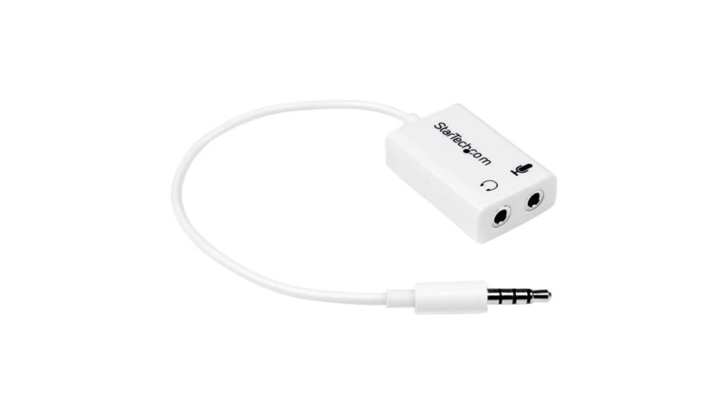 StarTech.com Male 3.5mm Stereo Jack to Female 3.5mm Stereo Jack x 2 Aux Cable, White, 150mm