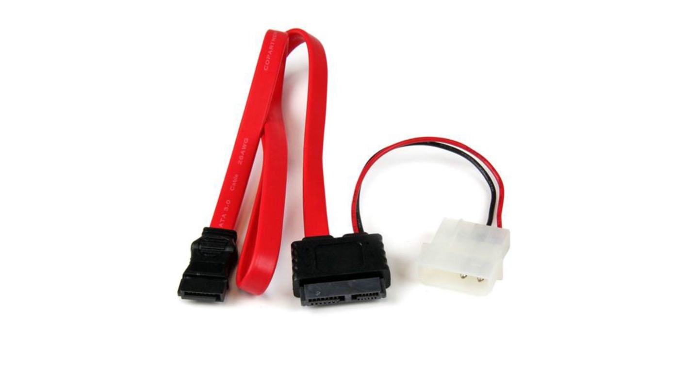 StarTech.com, A csatl.: Slimline SATA, B csatl.: LP4; SATA adat, 914.4mm, Piros