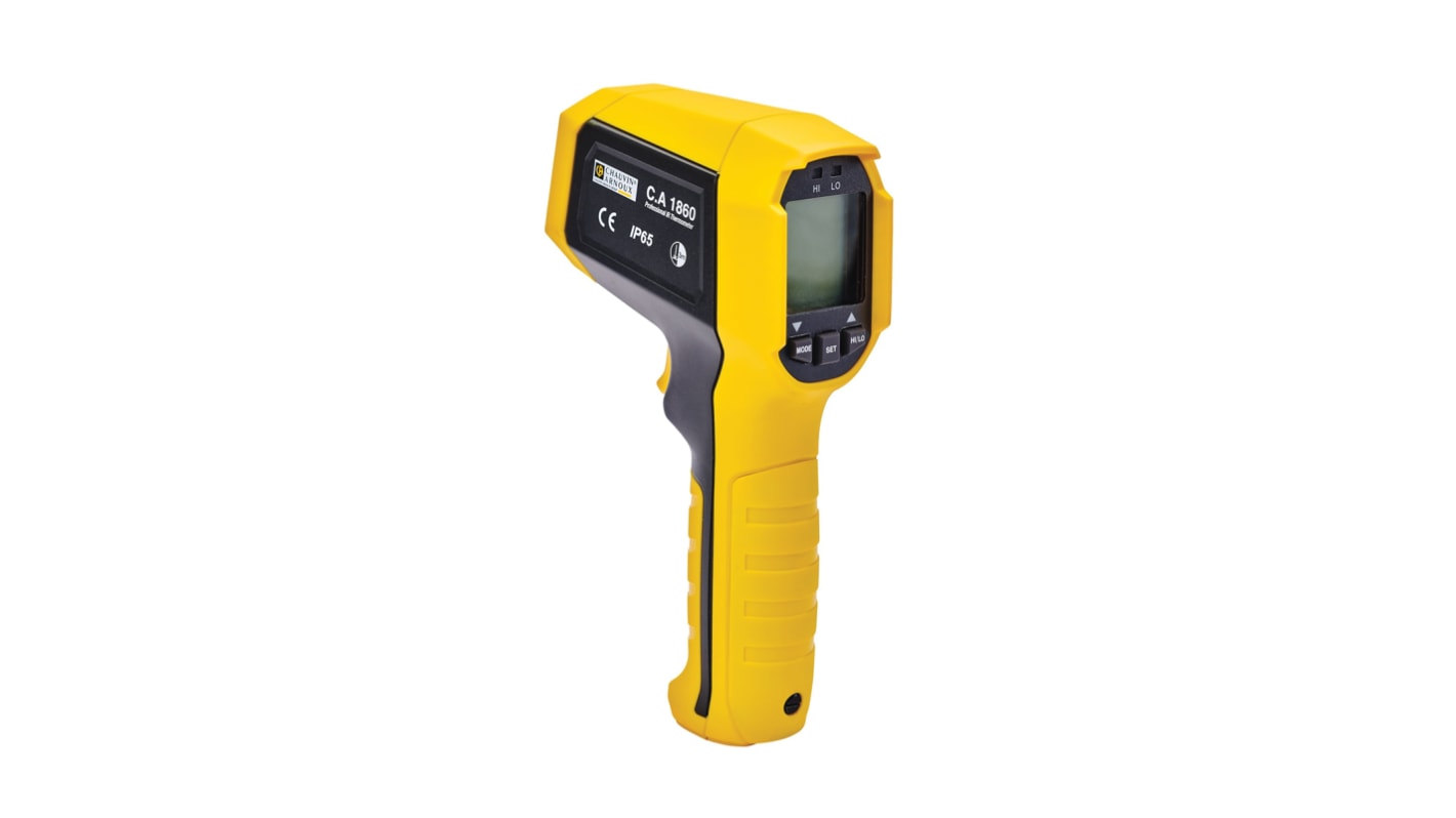 Chauvin Arnoux CA 1860 Infrared Thermometer, -35 °C, -31°F Min, ±1.8 %, ±1.8 °C Accuracy, °C and °F Measurements With