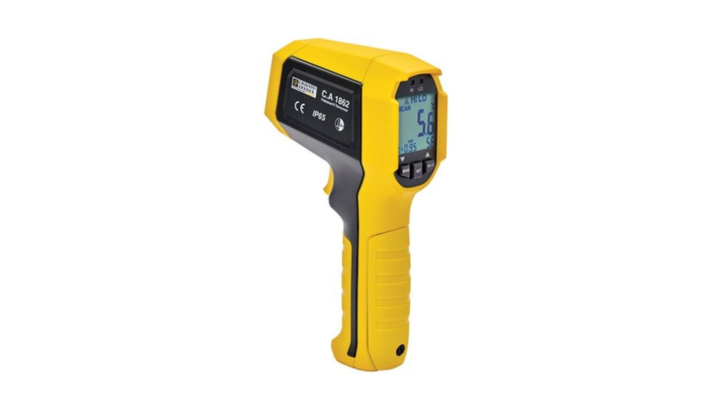 Chauvin Arnoux CA 1862 Infrared Thermometer, -35 °C, -31°F Min, ±1.8 °C, ±1.8 % Accuracy, °C and °F Measurements With