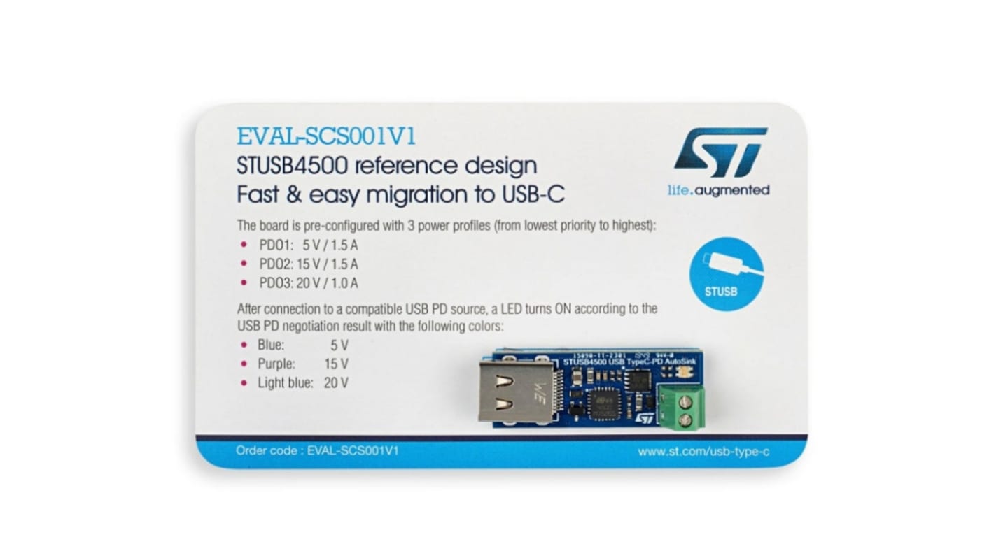 Placa de evaluación STMicroelectronics Fast and Easy Migration from DC Barrel to Type-C - EVAL-SCS001V1