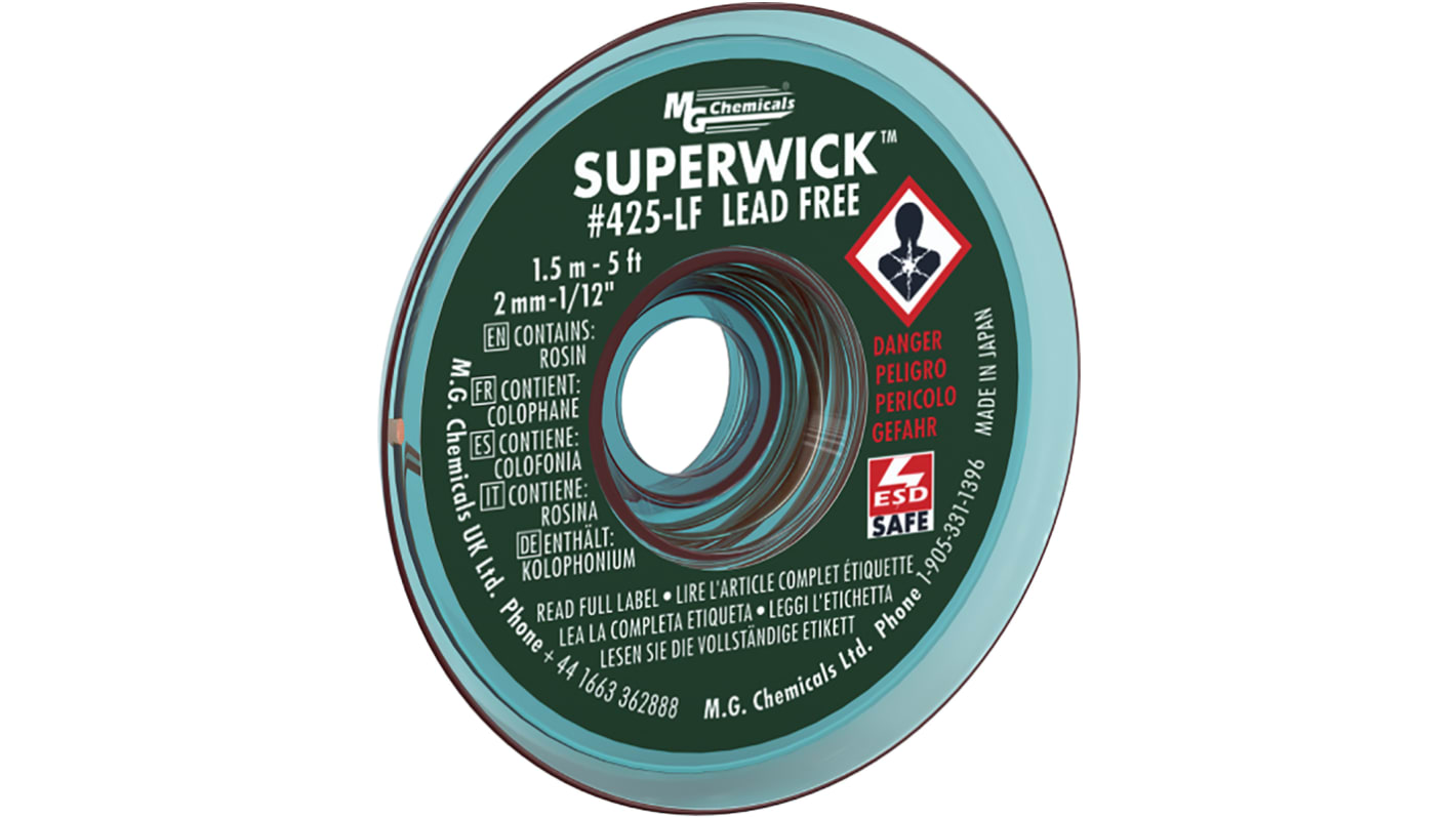 Treccia per dissaldatura Super Wick SUPERWICK 425-LF, lunghezza 1.5m, larghezza 2mm , No clean , senza piombo