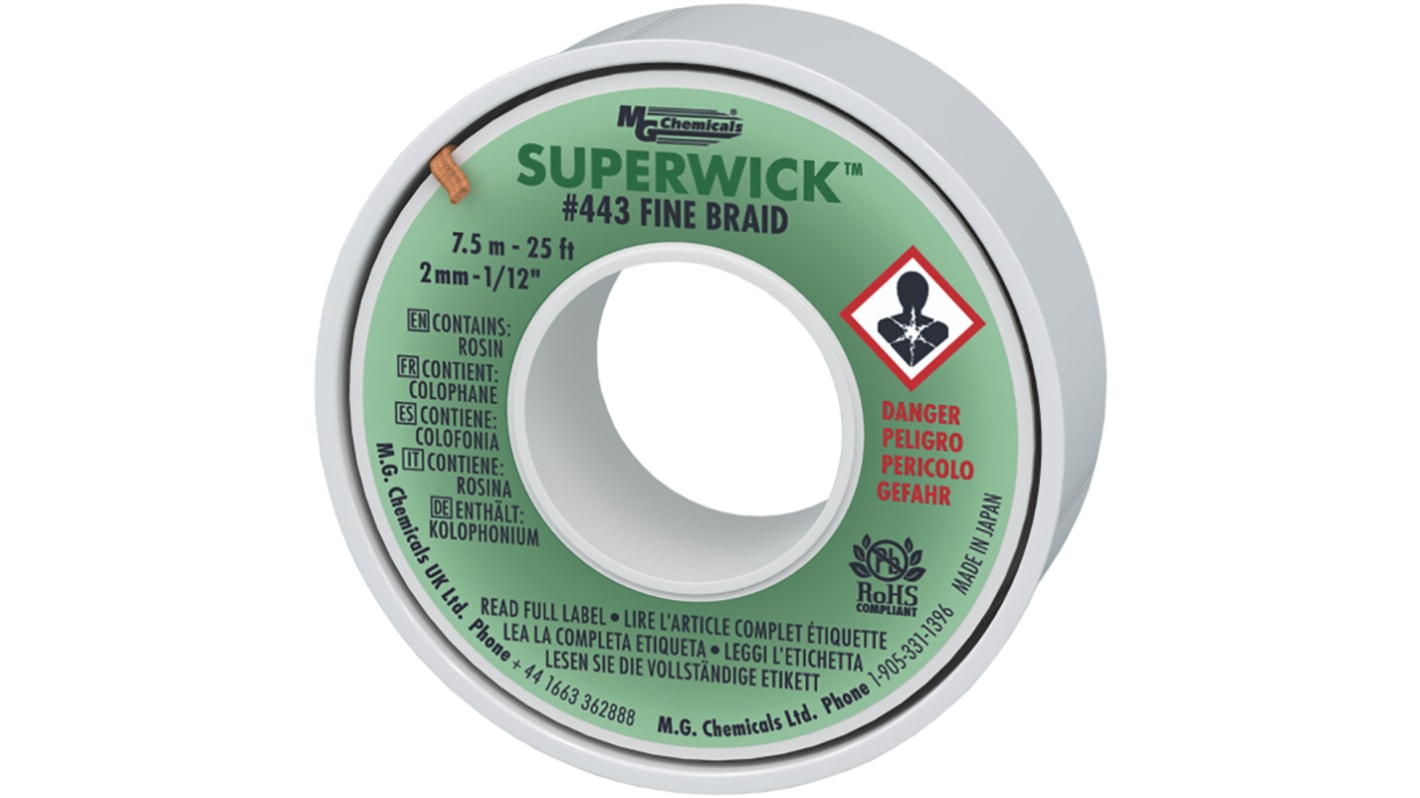 Treccia per dissaldatura Super Wick SUPERWICK 443, lunghezza 7.5m, larghezza 2mm