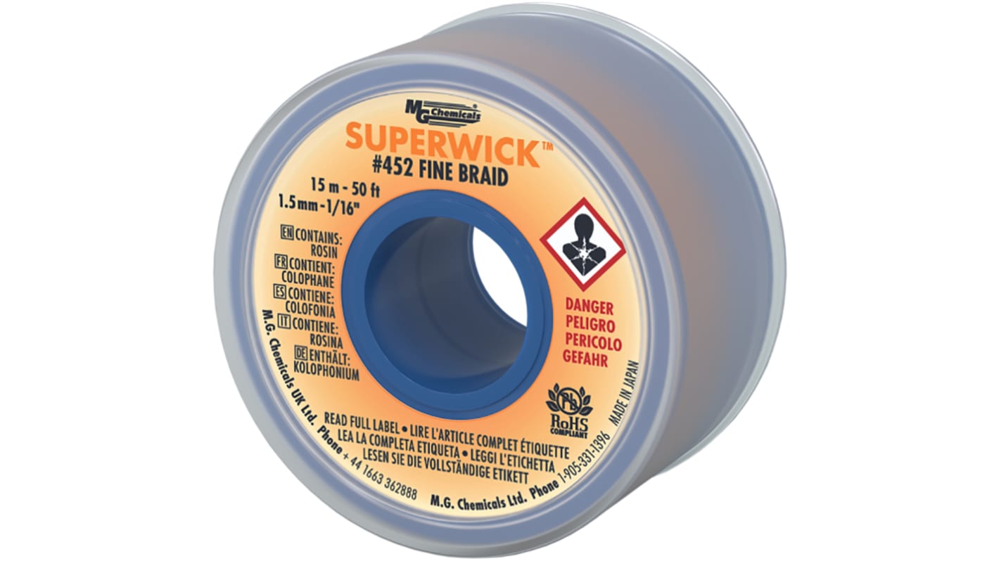 Treccia per dissaldatura Super Wick SUPERWICK 452, lunghezza 15m, larghezza 1.5mm