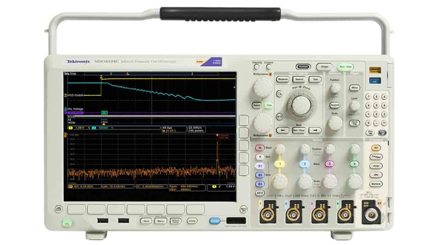 Tektronix MDO4104 Mixed-Signal Oszilloskop, 4-Kanal Analog / 16-Kanal Digital, 1GHz, ISO-kalibriert