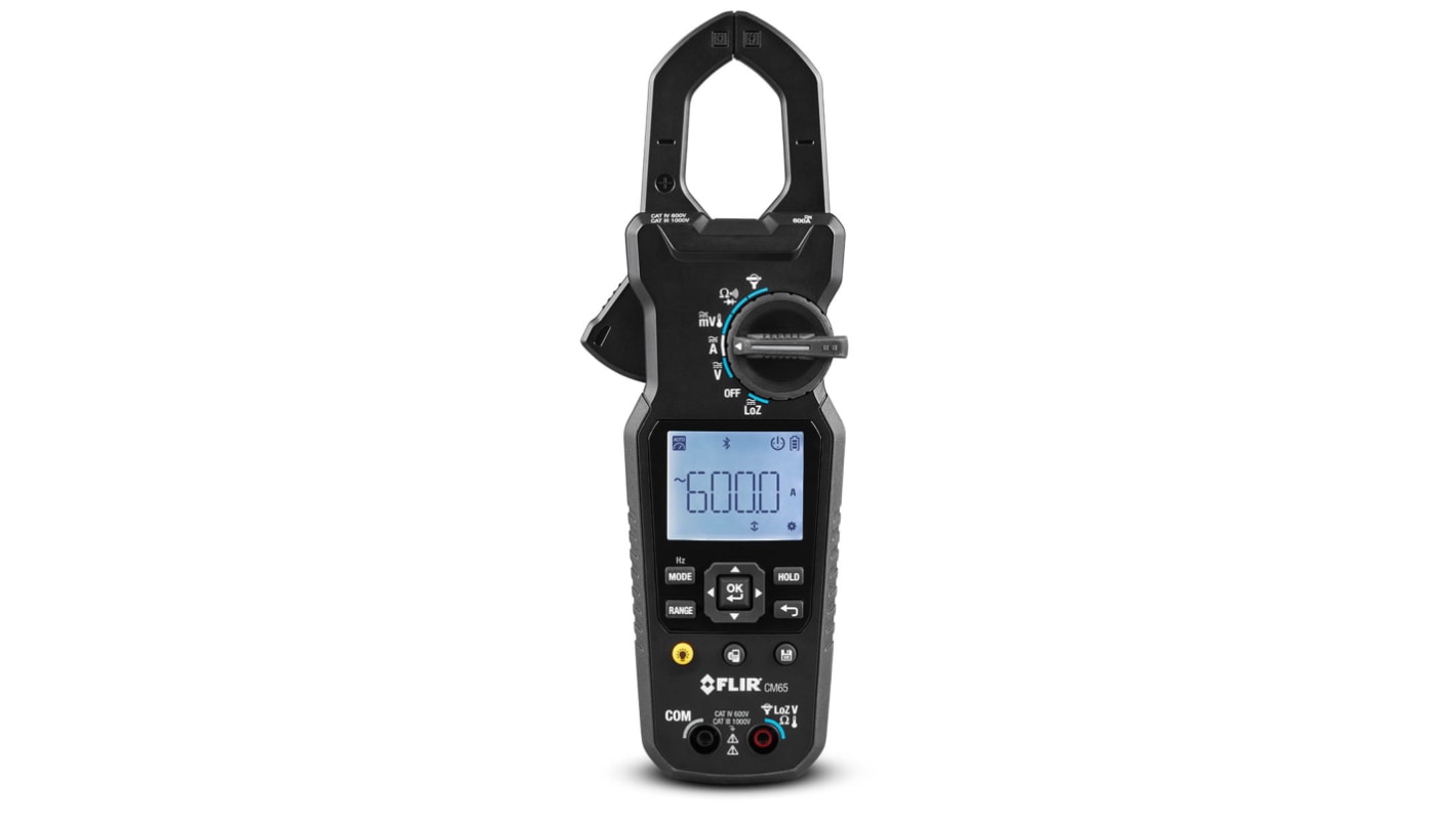 FLIR CM65 Clamp Meter Wireless, 600A dc, Max Current 600A ac CAT III-1000 V, CAT IV-600 V With RS Calibration