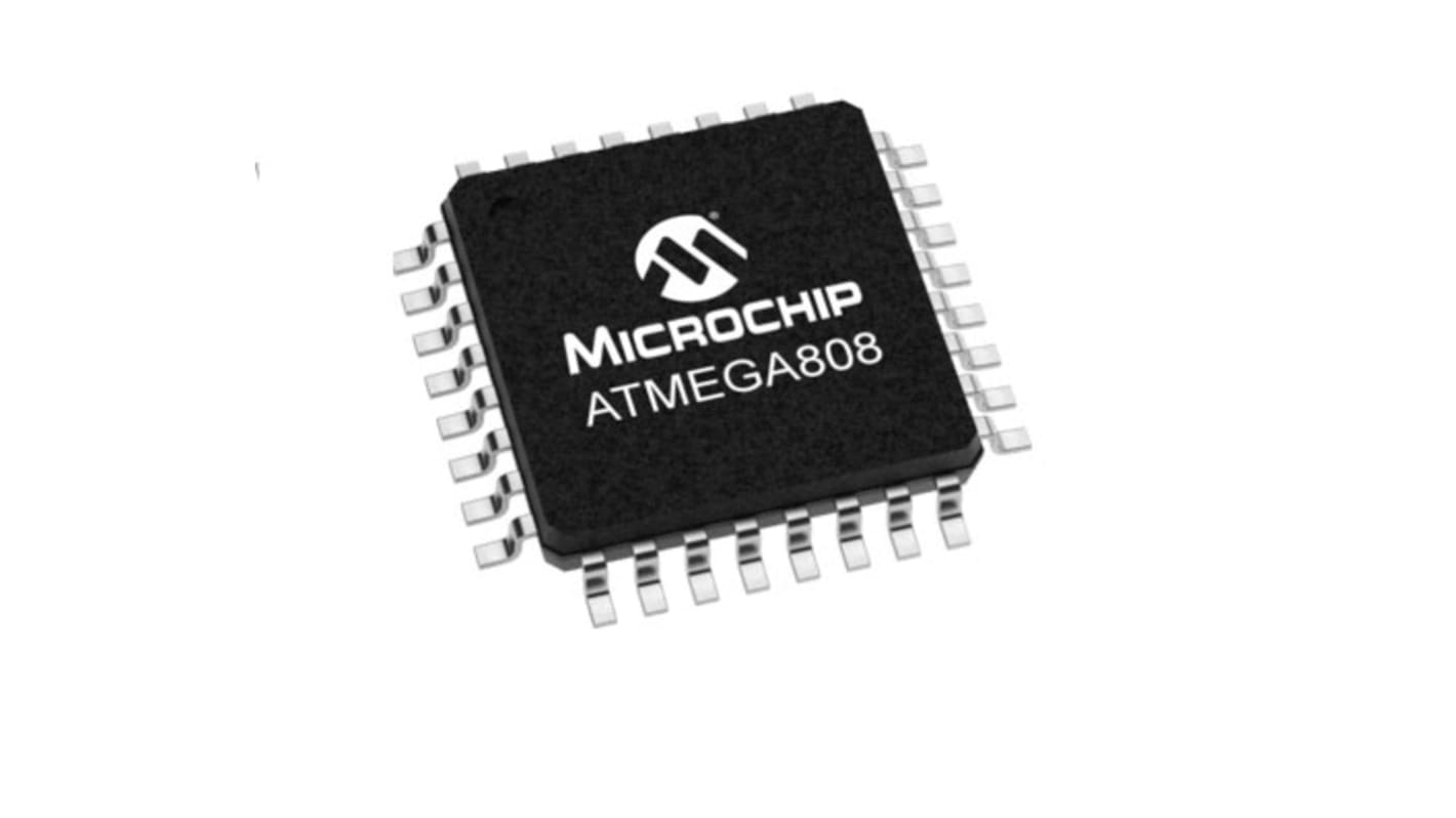 Microcontrolador Microchip ATMEGA808-AU, núcleo AVR CPU de 8bit, RAM 1 kB, 20MHZ, TQFP de 32 pines