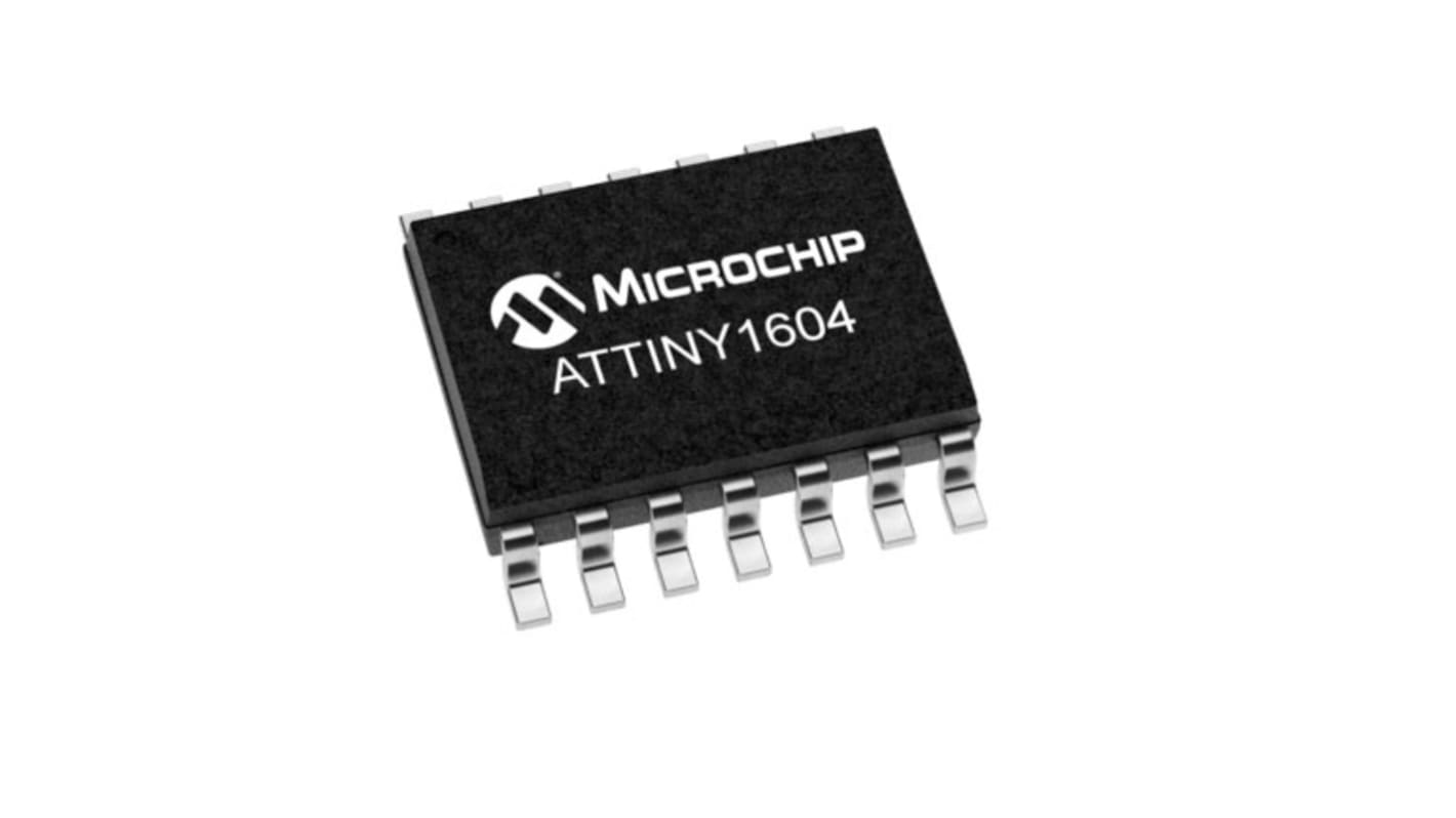 Mikrokontroler Microchip ATtiny1604 SOIC 14-pinowy Montaż powierzchniowy AVR 16 kB 8bit CAN: 20MHz RAM:1,024 kB