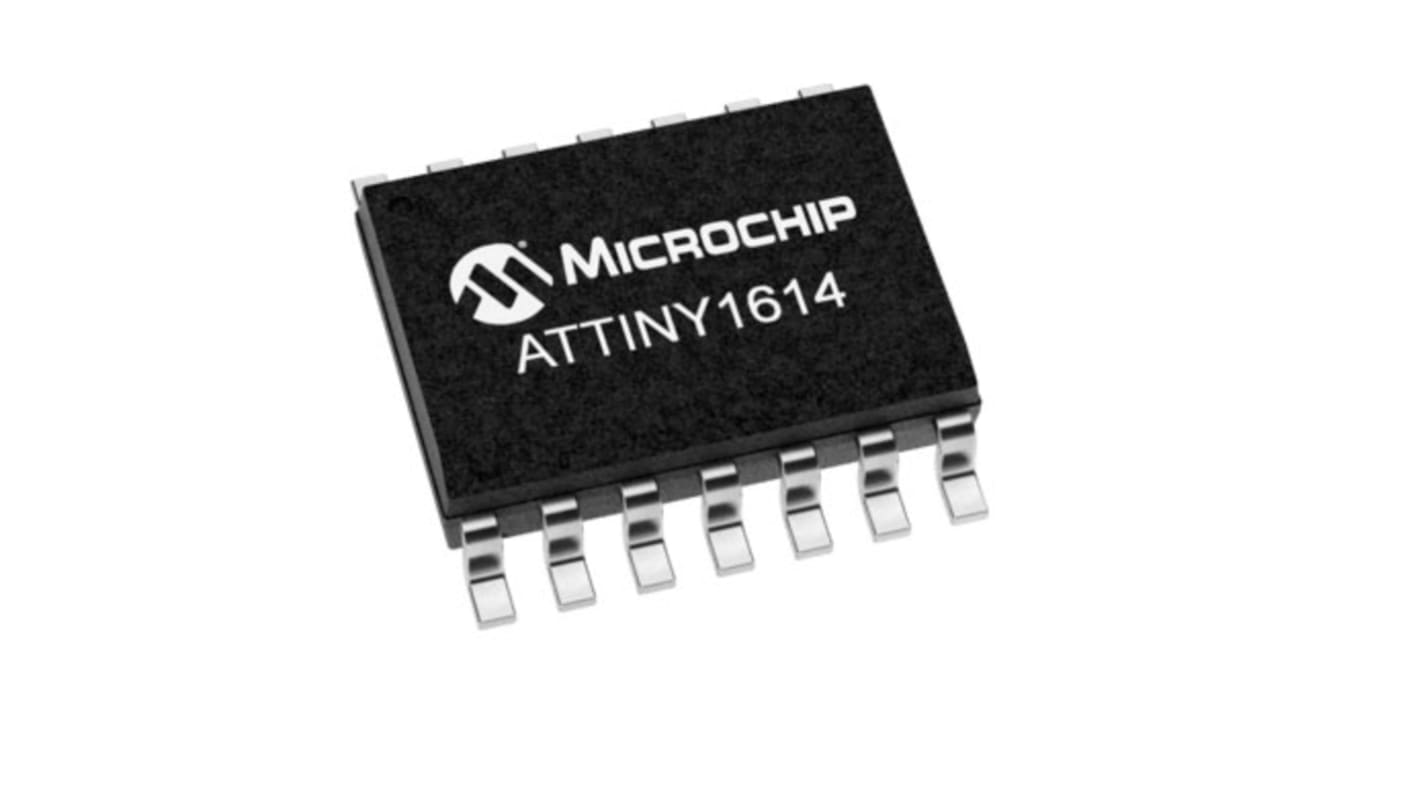 Microchip Mikrovezérlő ATtiny1614, 14-tüskés SOIC, 2,048 kB RAM, 8bit bites