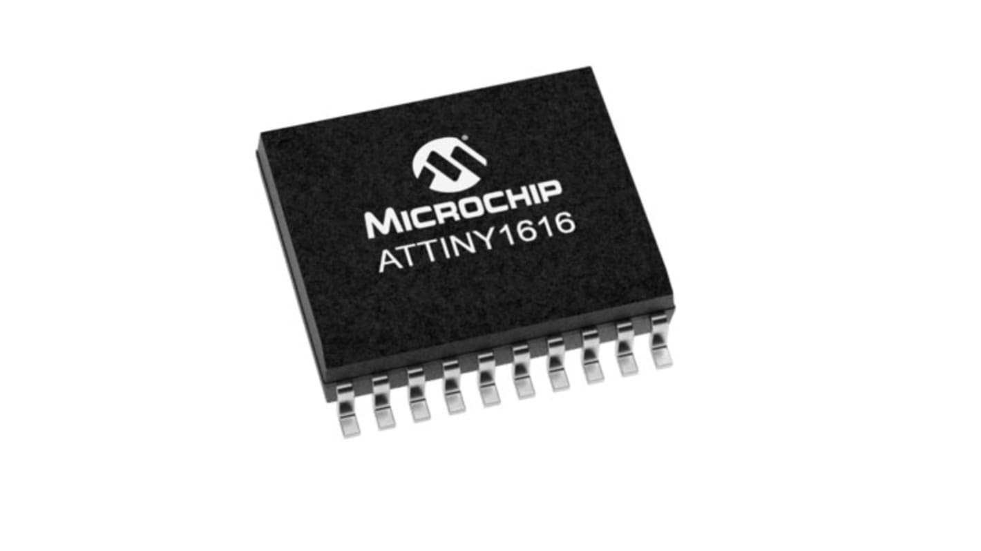 Microcontrolador Microchip ATTINY1616-SF, núcleo AVR de 8bit, RAM 2,048 kB, 20MHZ, SOIC de 20 pines