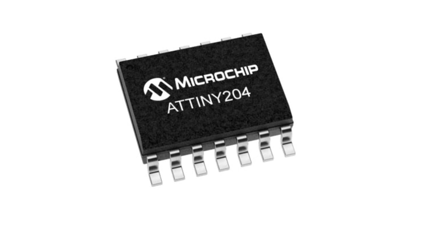 Microchip ATTINY204-SSN, 8bit AVR Microcontroller, ATtiny204, 20MHz, 2 kB Flash, 14-Pin SOIC