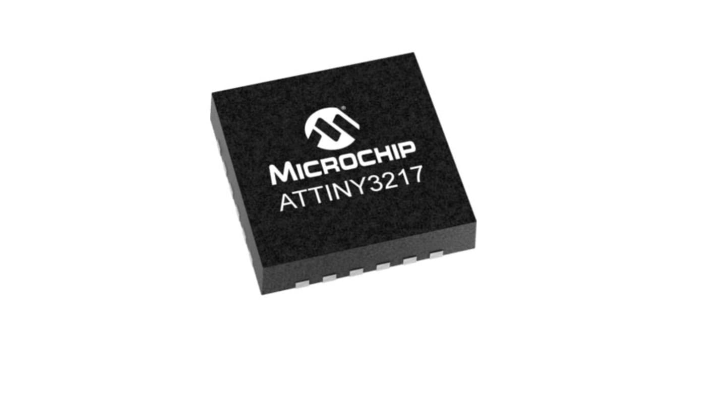 Microcontrolador Microchip ATTINY3217-MN, núcleo AVR de 8bit, RAM 2 kB, 20MHZ, QFN de 24 pines