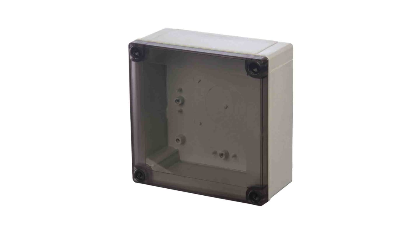 Fibox Grey Polycarbonate Enclosure, IP66, IP67, IK08, Smoked Grey Lid, 130.1 x 130.1 x 75mm