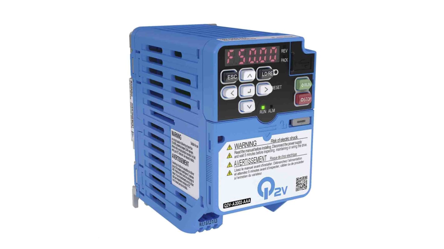 Variador de frecuencia Omron serie Q2V, 0,37 kW, 200 V ac, 1 fase, 1,9 A, 590Hz, IP20, CANopen, DeviceNet, EtherCAT,