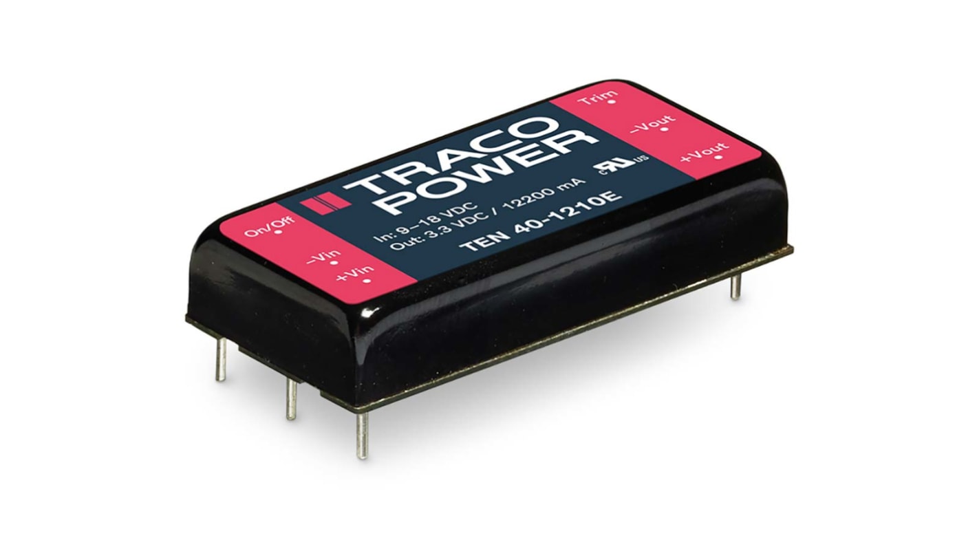 TRACOPOWER TEN 40E DC-DC Converter, ±15V dc/ 1.33A Output, 9 → 18 V dc Input, 40W, Through Hole, +85°C Max Temp