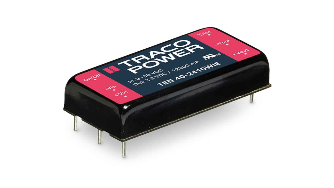 TRACOPOWER TEN 40WIE DC-DC Converter, 12V dc/ 3.33A Output, 9 → 36 V dc Input, 40W, Through Hole, +85°C Max Temp