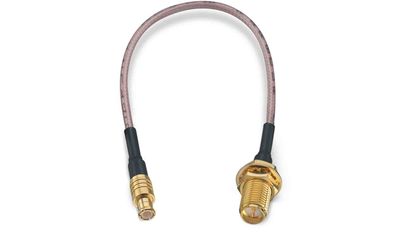 Cable coaxial RG178 Wurth Elektronik, 50 Ω, con. A: RP-SMA, Hembra, con. B: MCX, Macho, long. 152.4mm