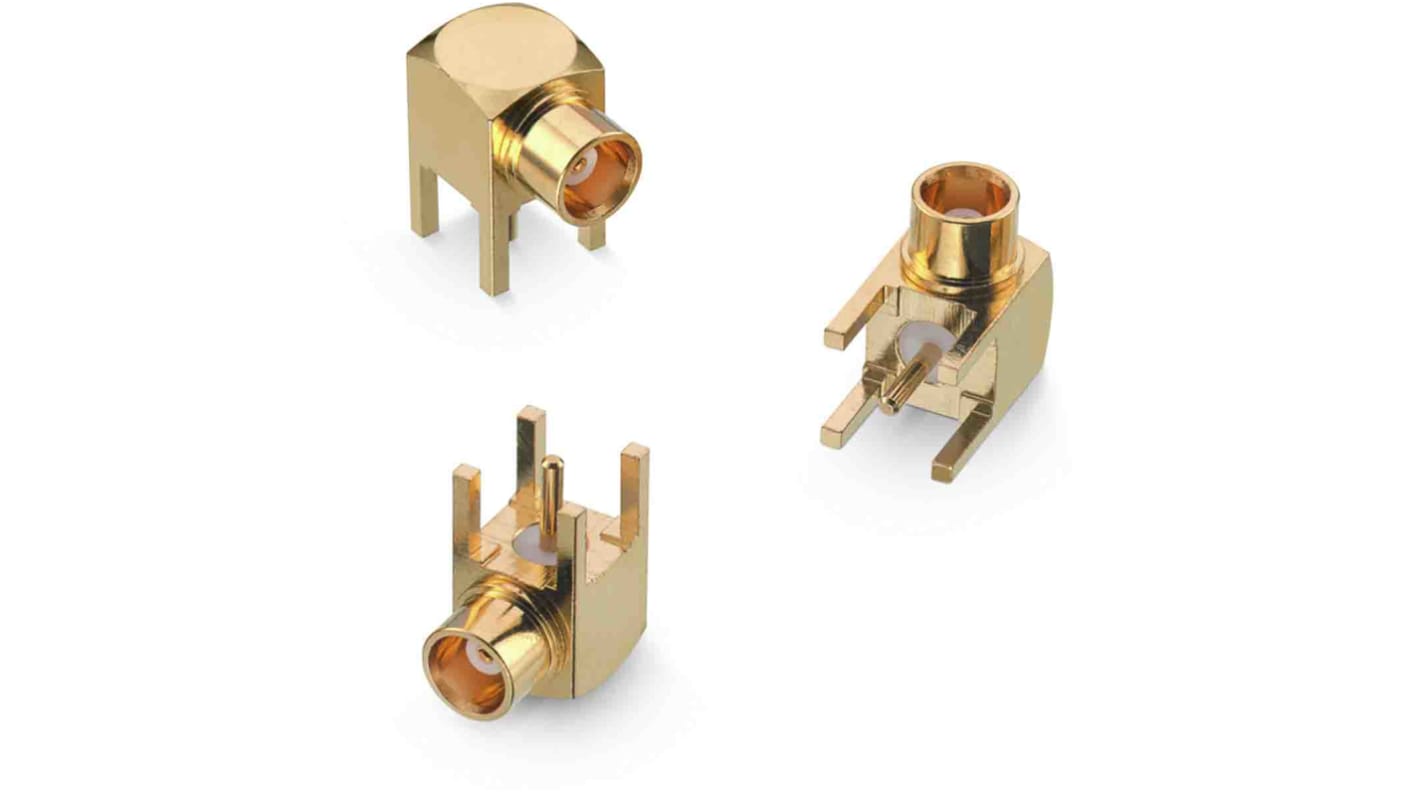 Conector coaxial Wurth Elektronik 60611002111501, Hembra, Ángulo de 90° , Impedancia 50Ω, Montaje en orificio pasante,