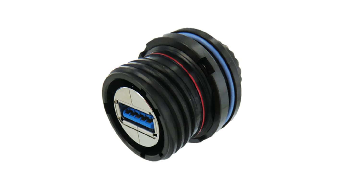 Amphenol Socapex Straight, Jam Nut, Socket Type A 3.2 Gen 1 IP68 USB Connector