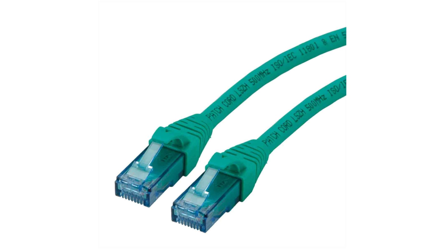 Cable Ethernet Cat6a U/UTP Roline de color Verde, long. 300mm, funda de LSZH, Libre de halógenos y bajo nivel de humo