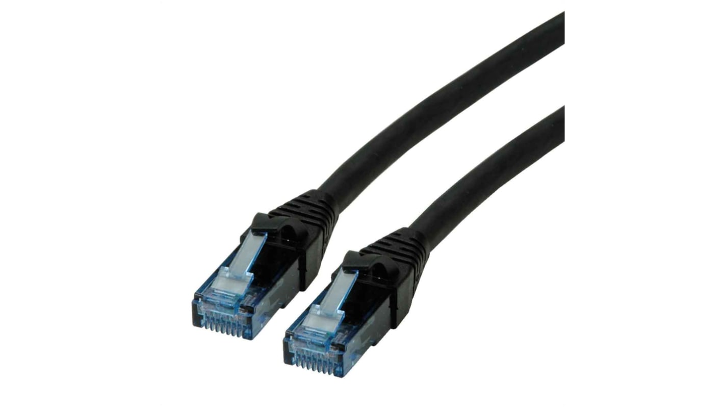 Cable Ethernet Cat6a U/UTP Roline de color Negro, long. 300mm, funda de LSZH, Libre de halógenos y bajo nivel de humo