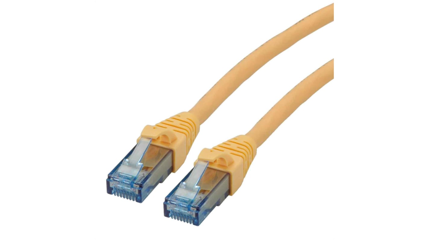 Cable Ethernet Cat6a U/UTP Roline de color Amarillo, long. 15m, funda de LSZH, Libre de halógenos y bajo nivel de humo