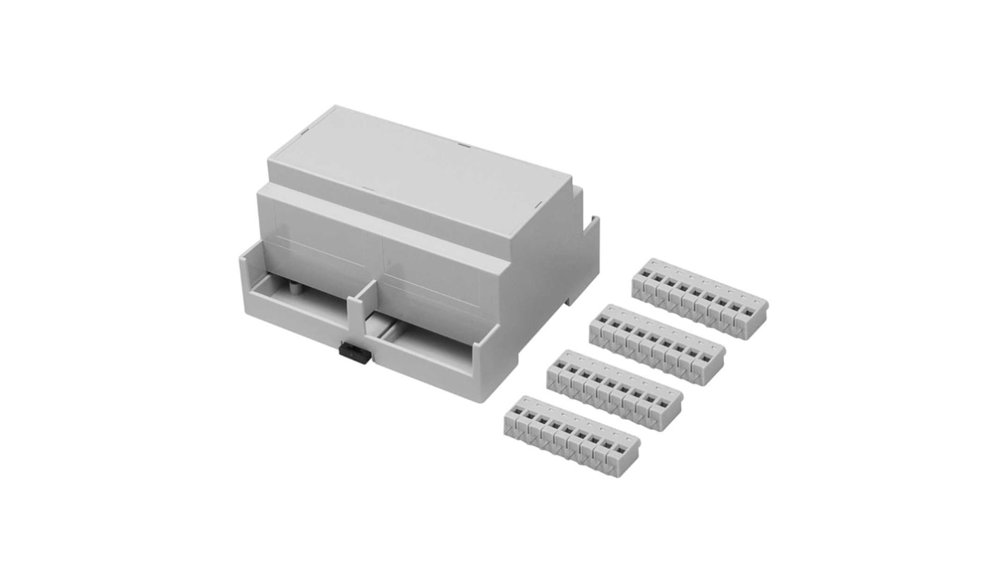 Zestaw obudowy szyny DIN 106.2mm szerokość 90mm Wydłużone ściany/boki 106.2 x 90 x 58mm materiał: Poliwęglan RS PRO