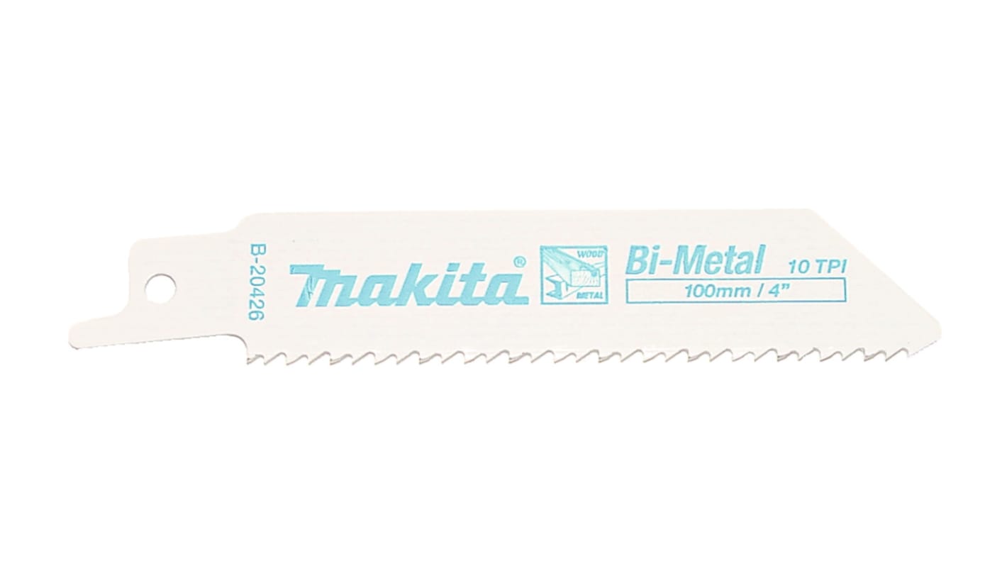 Hoja de sierra de sable Makita de Bi-metal, Longitud de Corte 100mm, 10 dientes por pulgada, 5 unidades, para Metal,