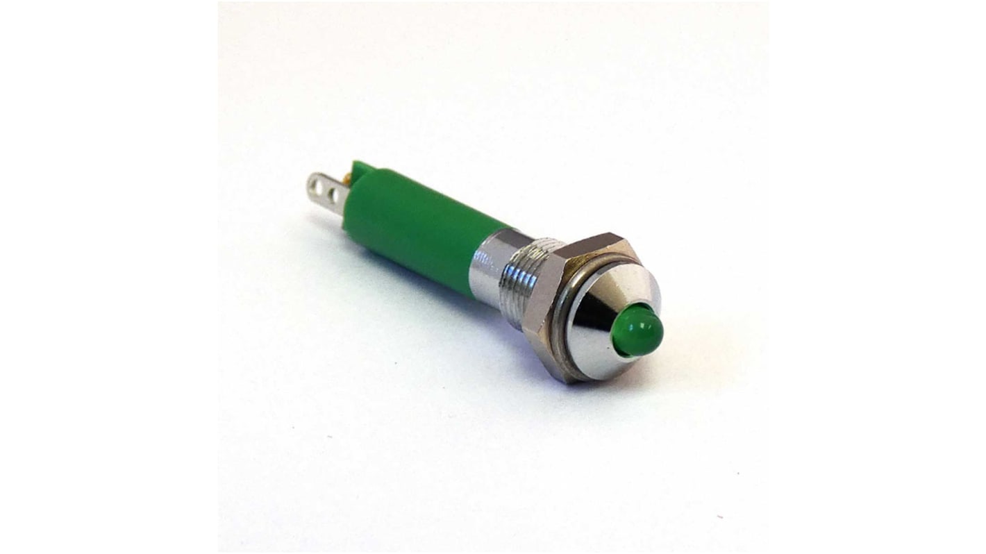 Indikátor pro montáž do panelu, řada: 1902X25X, velikost žárovky: 3 mm 6mm Prominentní barva Zelená, typ žárovky: LED,