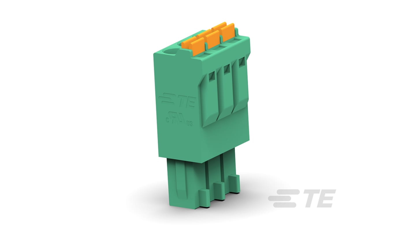 TE Connectivity 3.5mm Pitch 4 Way Vertical Pluggable Terminal Block, Plug, Spring Termination