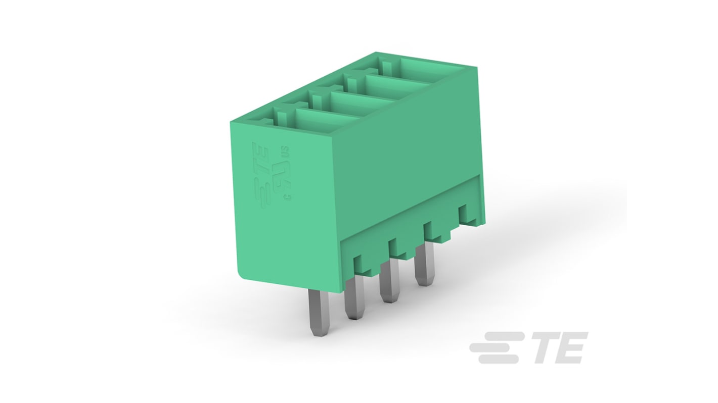 Borne para PCB Macho TE Connectivity de 3 vías , paso 3.5mm, 10A, de color Verde, montaje Montaje en orificio pasante,