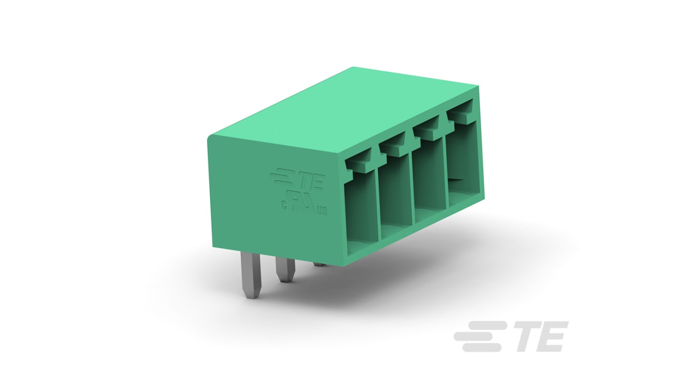 TE Connectivity 3.5mm Pitch 4 Way Right Angle Pluggable Terminal Block, Header, Through Hole, Solder Termination