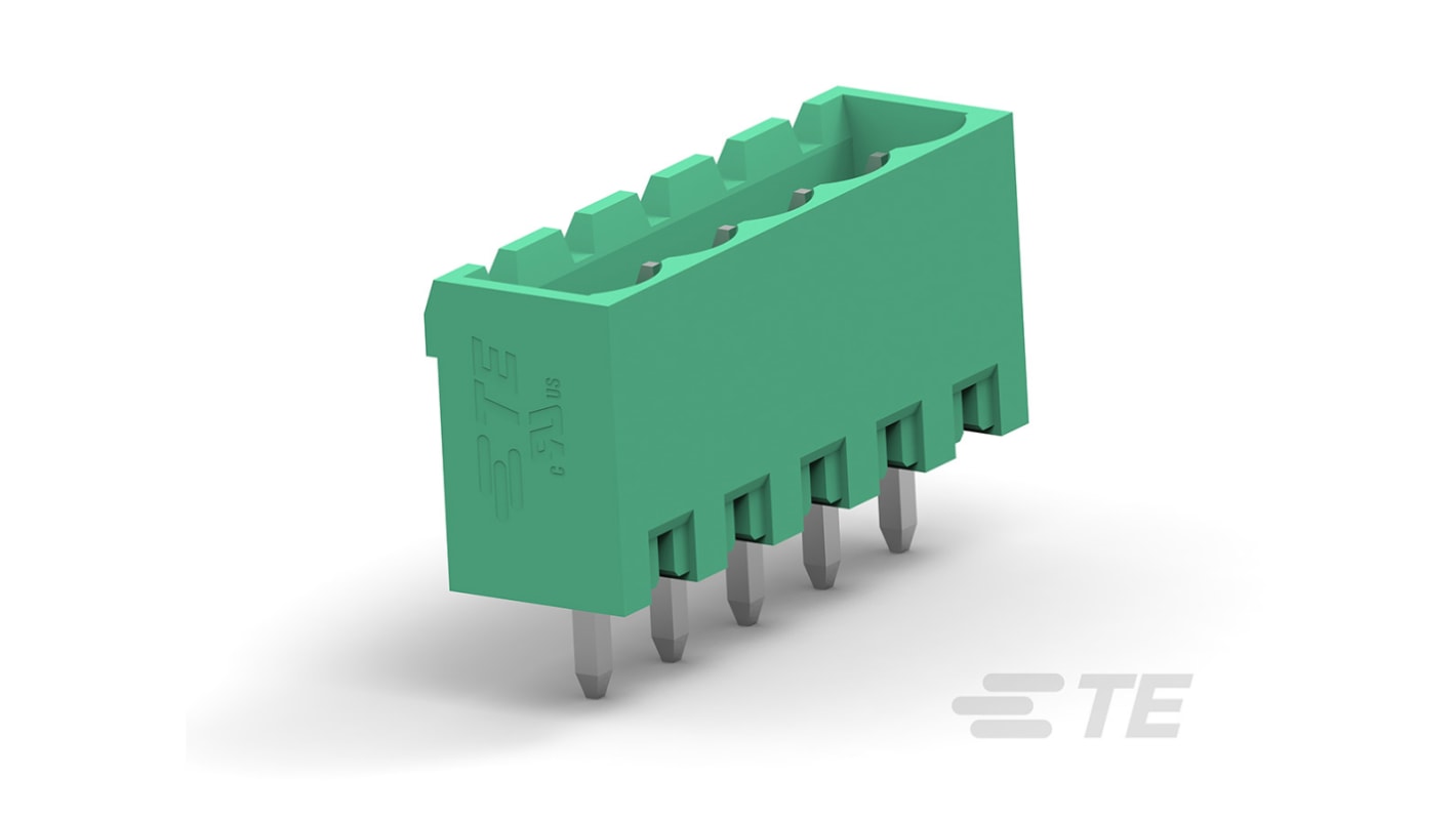 Borne para PCB Macho TE Connectivity de 5 vías , paso 5mm, 16A, de color Verde, montaje Montaje en orificio pasante,