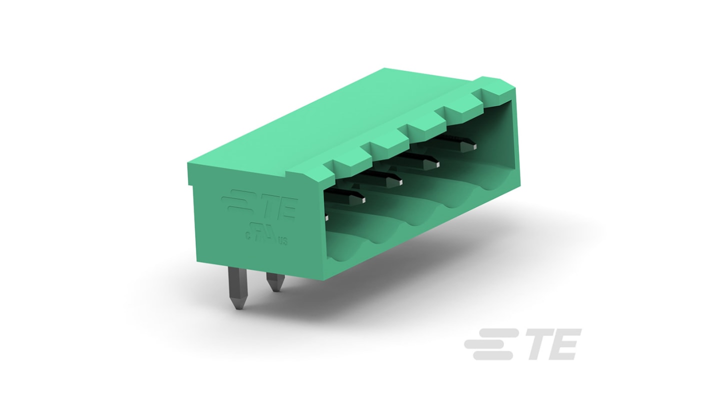 TE Connectivity 5mm Pitch 2 Way Right Angle Pluggable Terminal Block, Header, Through Hole, Solder Termination