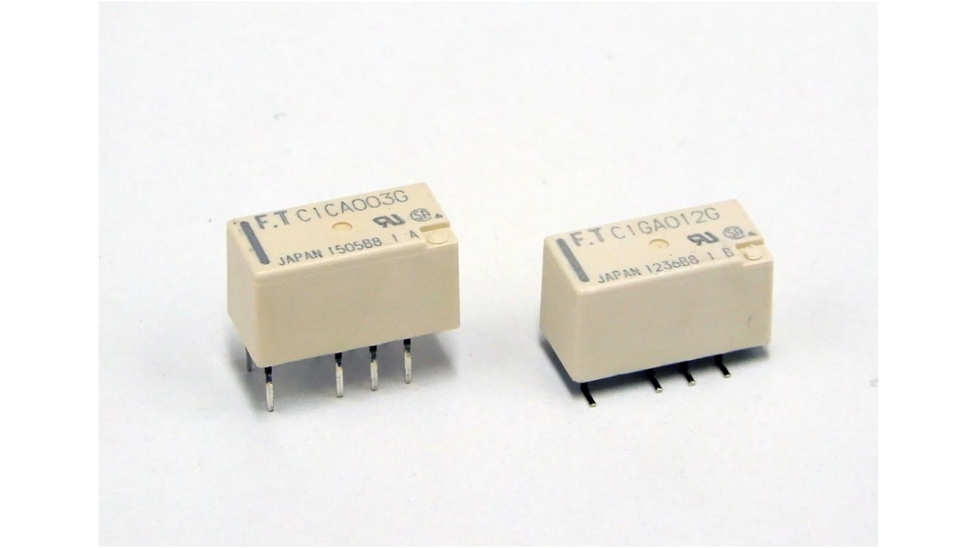 Relé de señal sin enclavamiento Fujitsu FTR-C1, DPDT, 5V dc, 2 A dc, 2 A ac, montaje en PCB, para