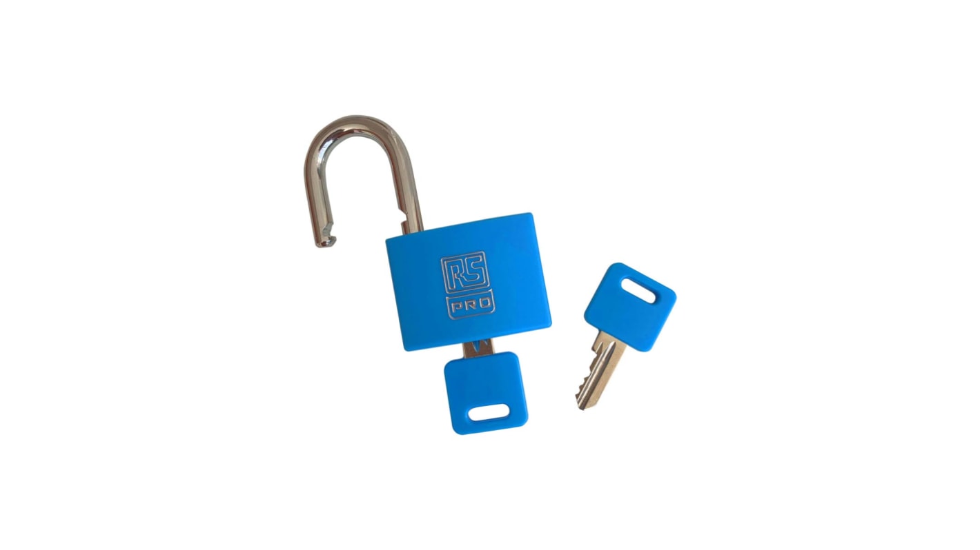 Lucchetto con chiave RS PRO per uso interno ed esterno, anello da 6mm, L. 22mm, col Blu