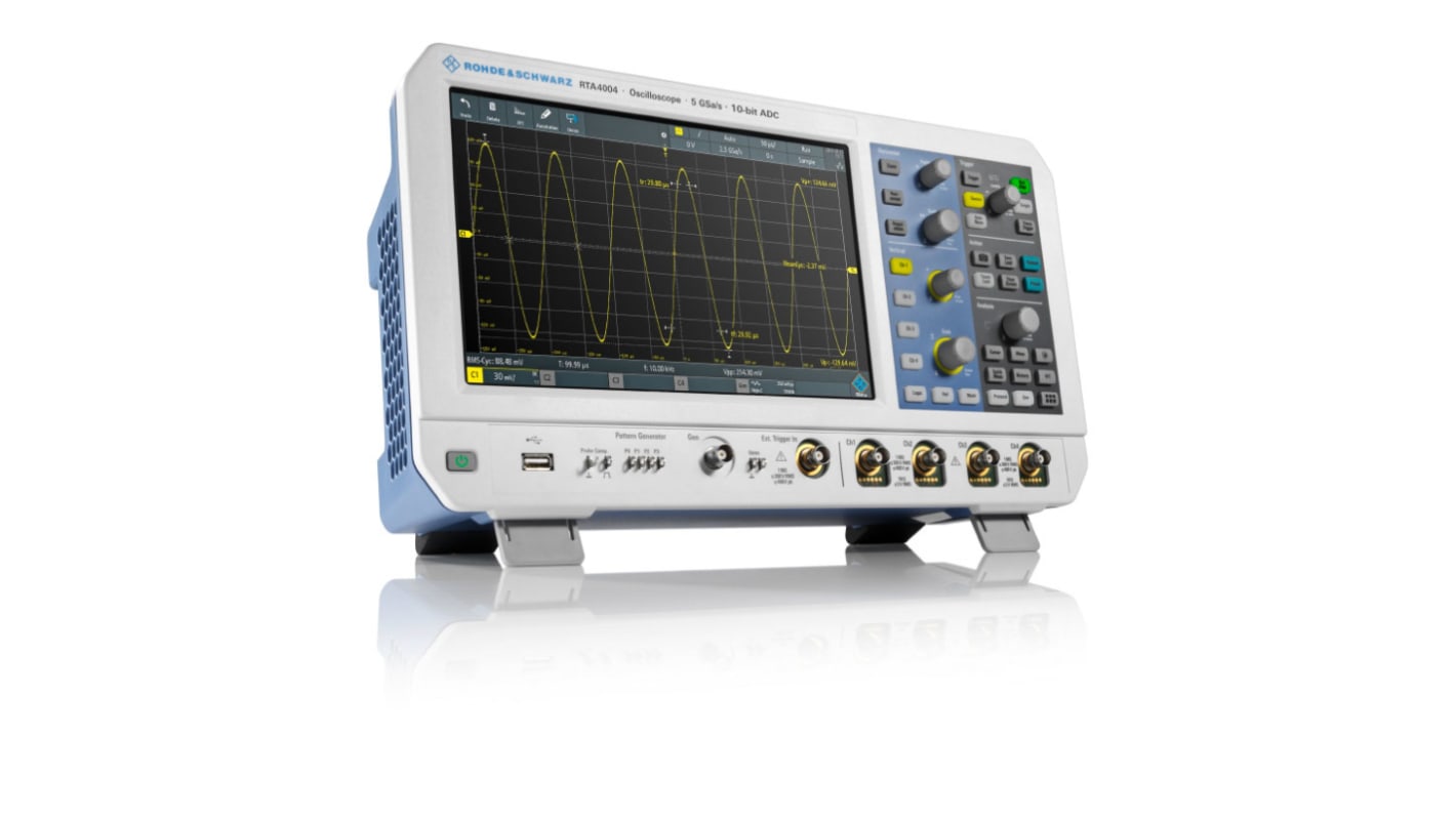 Osciloscopio de banco Rohde & Schwarz RTA4004, canales:4 A, 16 D, 1GHz, pantalla de 10.1plg, interfaz CAN, IIC, LIN,