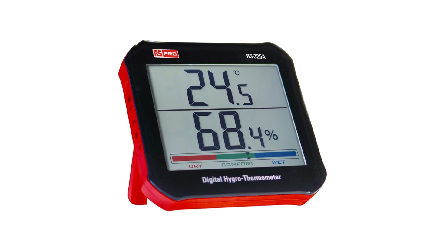 Termohigrometr RS PRO zakres temperatury -10 … 60°C zakres wilgotności 0–99 % dokładność pomiaru wilgotności ±4 %RH