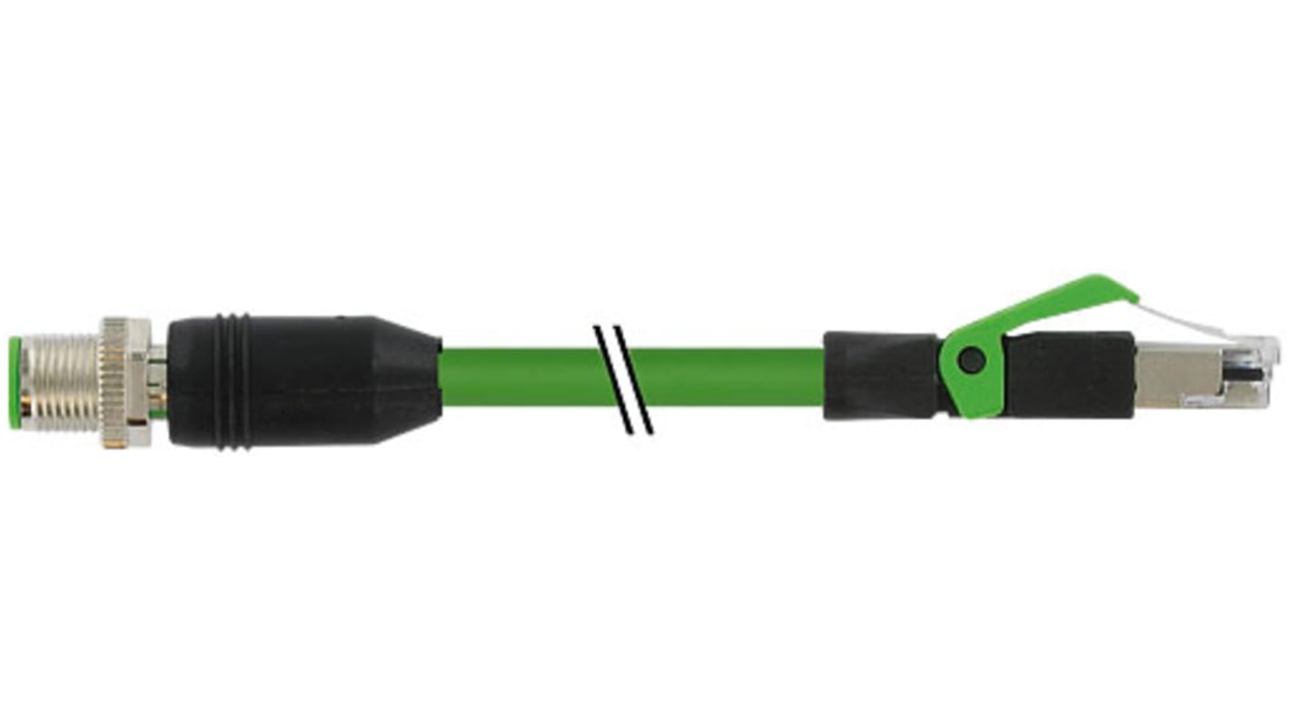 Murrelektronik Limited Cat5 Straight Male M12 to Male RJ45 Ethernet Cable, Green PUR Sheath, 5m, Flame Retardant