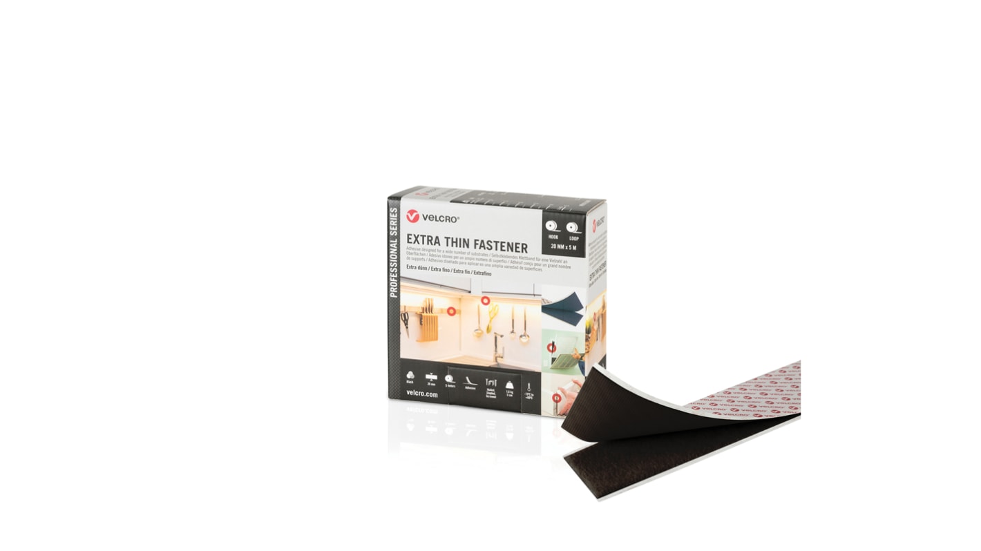 VELPS20020 VELCRO® Black Hook & Loop Tape, 20mm x 5m RS